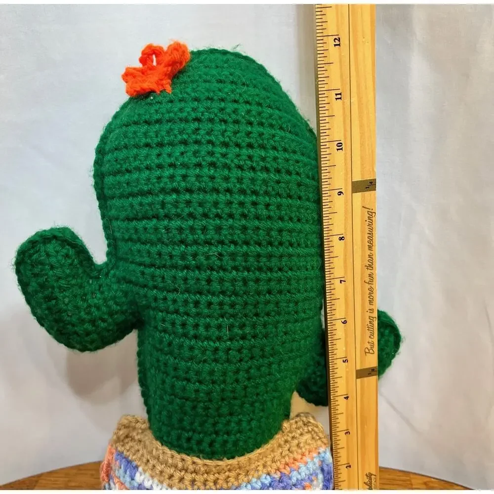 Saguaro Cactus in Pot Knit Plush Decorative Pillow Handmade 14 x 6